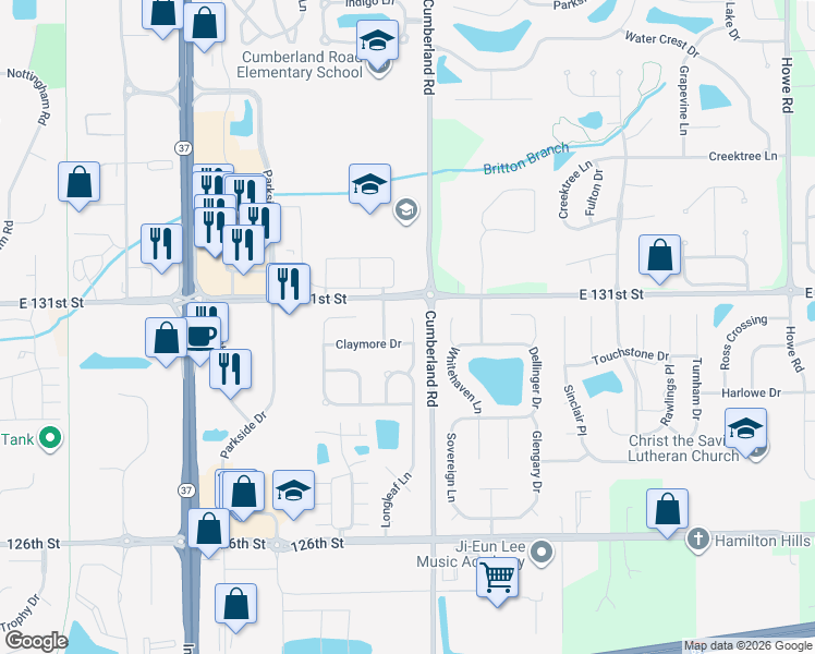 map of restaurants, bars, coffee shops, grocery stores, and more near 13020 Wingstem Court in Fishers