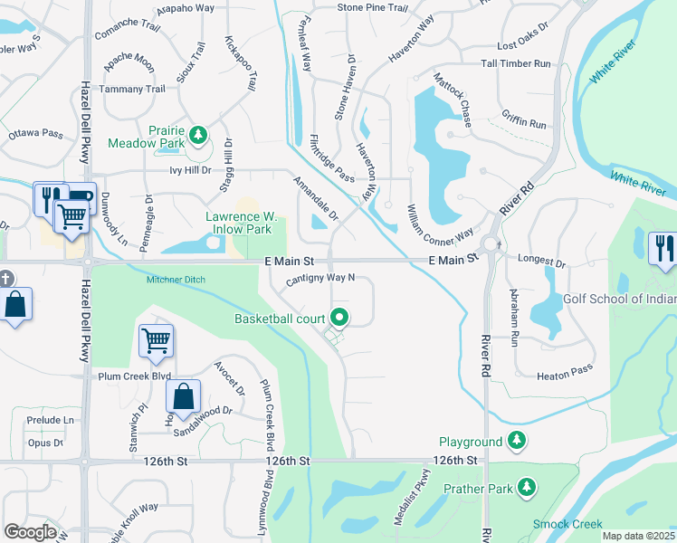 map of restaurants, bars, coffee shops, grocery stores, and more near 5758 Cantigny Way North in Carmel