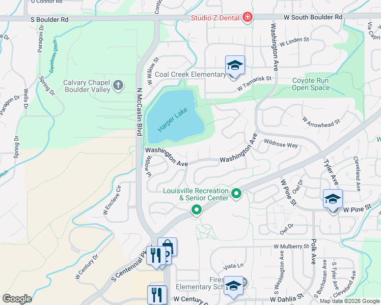 map of restaurants, bars, coffee shops, grocery stores, and more near 808 Pikes Peak Court in Louisville