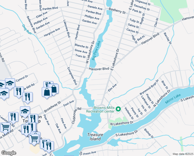 map of restaurants, bars, coffee shops, grocery stores, and more near 354 Woodbine Street in Browns Mills