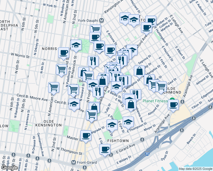 map of restaurants, bars, coffee shops, grocery stores, and more near in Philadelphia