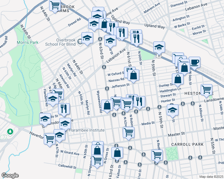 map of restaurants, bars, coffee shops, grocery stores, and more near in Philadelphia