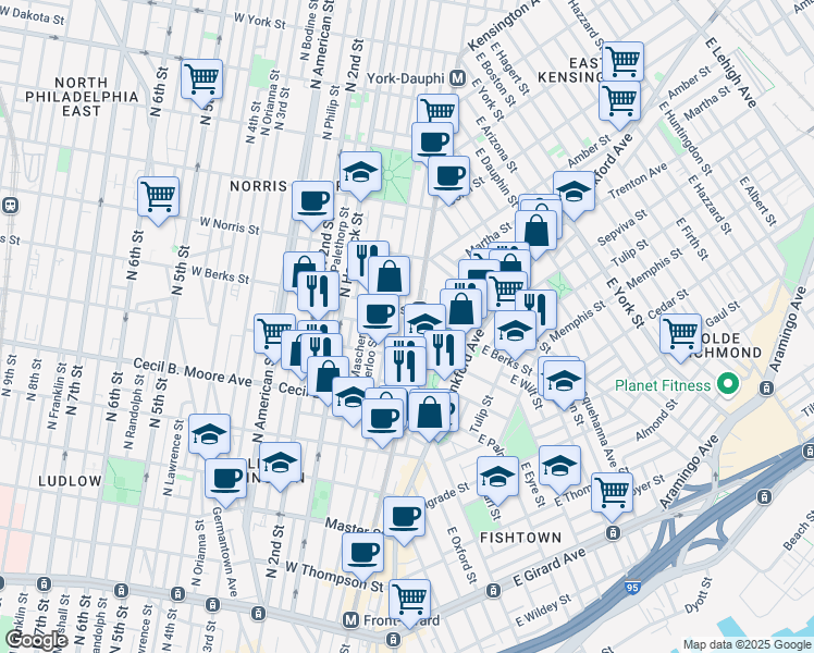 map of restaurants, bars, coffee shops, grocery stores, and more near in Philadelphia