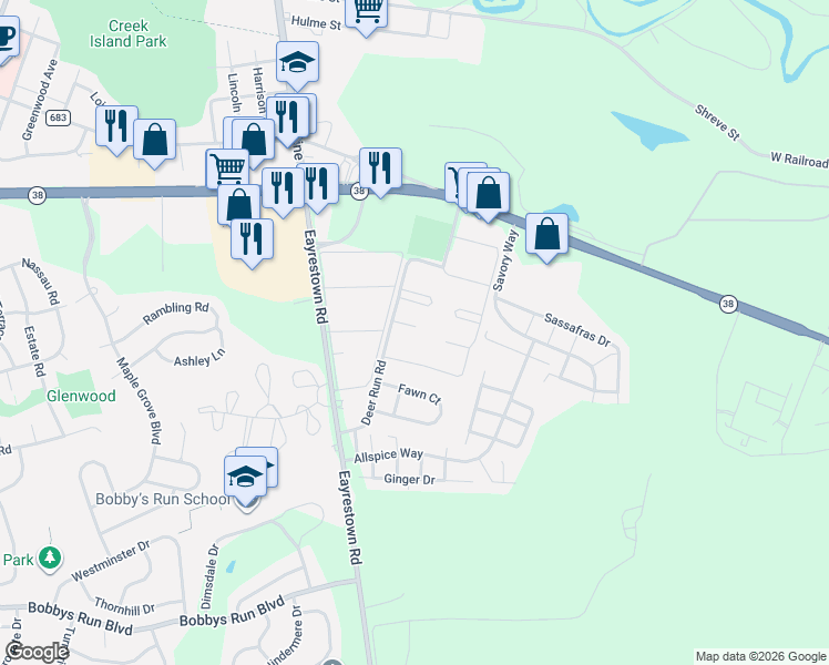 map of restaurants, bars, coffee shops, grocery stores, and more near 213 Sandstone Court in Lumberton