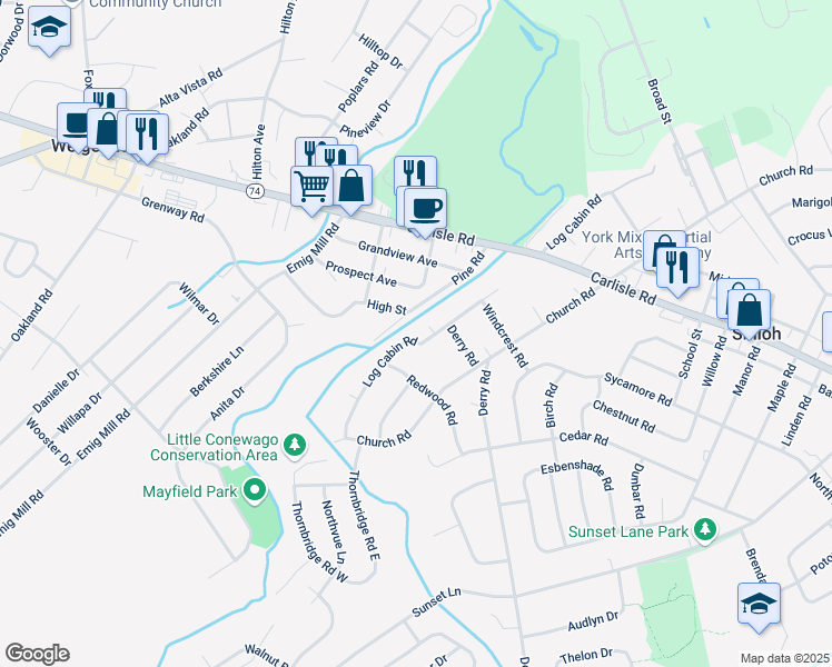 map of restaurants, bars, coffee shops, grocery stores, and more near 2451 Log Cabin Road in Shiloh