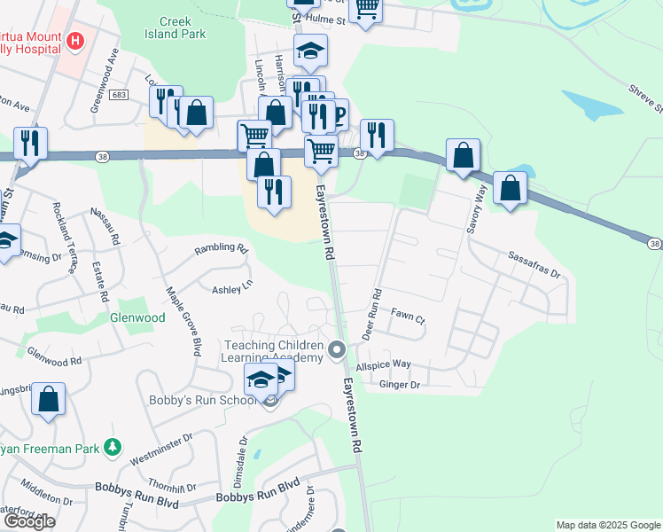 map of restaurants, bars, coffee shops, grocery stores, and more near 780 Eayrestown Road in Lumberton