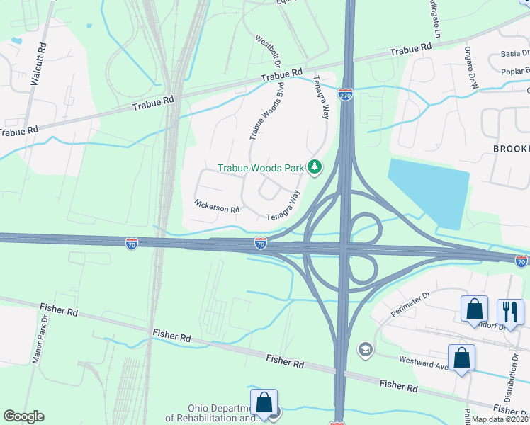 map of restaurants, bars, coffee shops, grocery stores, and more near 1095 Tenagra Way in Columbus