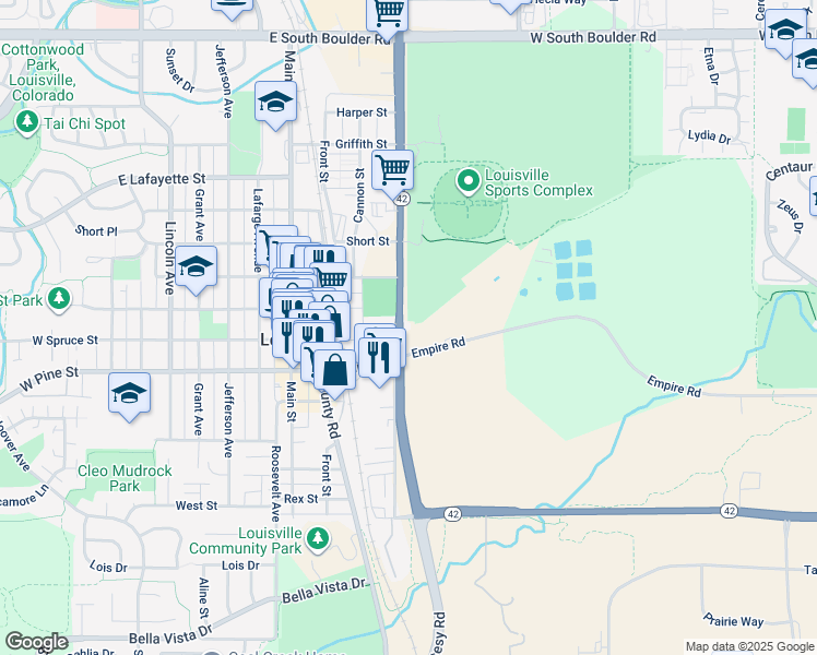 map of restaurants, bars, coffee shops, grocery stores, and more near 200 South 96th Street in Louisville
