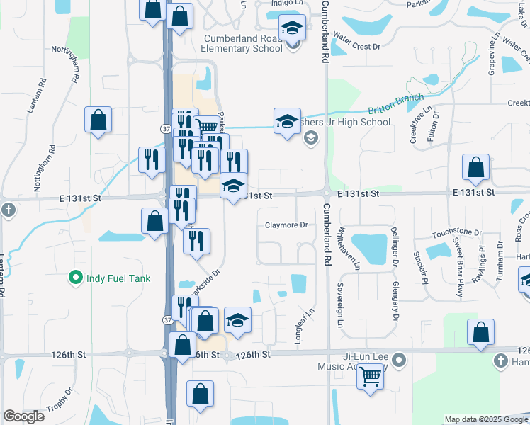 map of restaurants, bars, coffee shops, grocery stores, and more near 9633 Aberdeen Court in Fishers