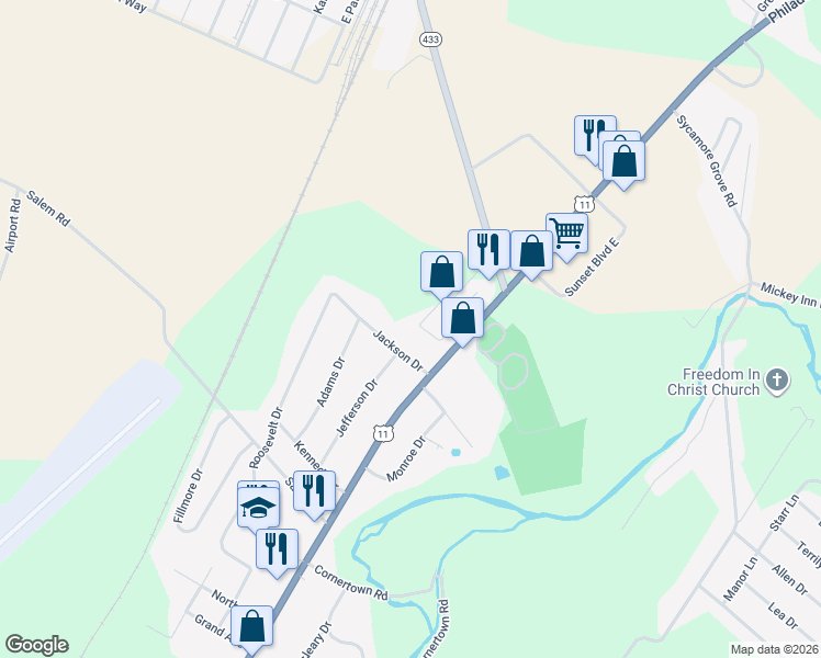 map of restaurants, bars, coffee shops, grocery stores, and more near 85 Jackson Drive in Chambersburg
