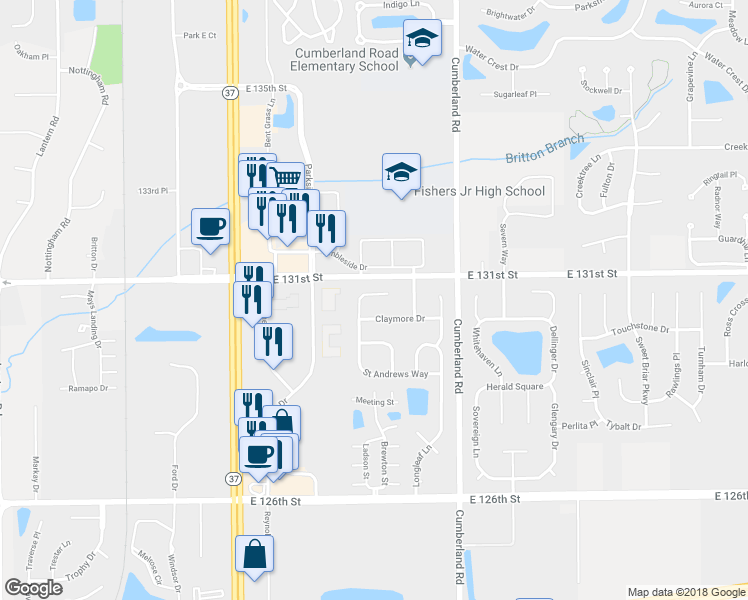 map of restaurants, bars, coffee shops, grocery stores, and more near 9643 Aberdeen Court in Fishers