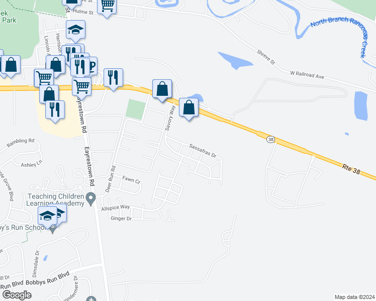map of restaurants, bars, coffee shops, grocery stores, and more near 9 Sesame Drive in Lumberton