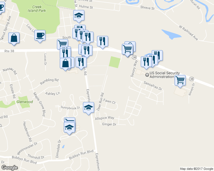 map of restaurants, bars, coffee shops, grocery stores, and more near 213 Sandstone Court in Lumberton