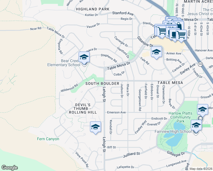 map of restaurants, bars, coffee shops, grocery stores, and more near 2835 La Grange Circle in Boulder