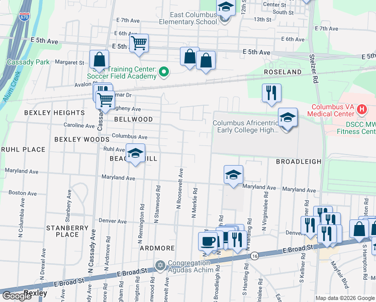 map of restaurants, bars, coffee shops, grocery stores, and more near 2914 Ruhl Avenue in Columbus