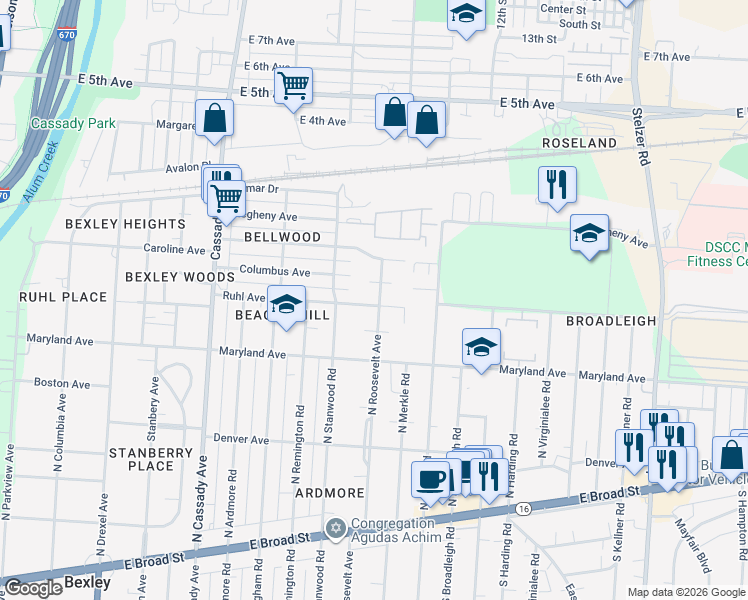 map of restaurants, bars, coffee shops, grocery stores, and more near 2847 Ruhl Avenue in Columbus