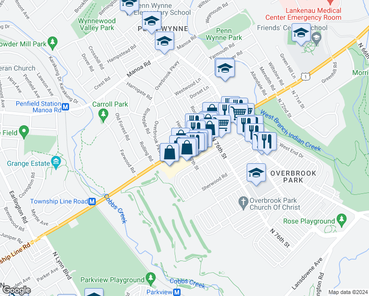 map of restaurants, bars, coffee shops, grocery stores, and more near 1611 U.S. 1 in Philadelphia
