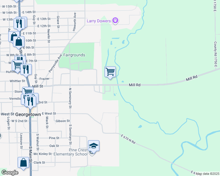 map of restaurants, bars, coffee shops, grocery stores, and more near Terrace Acres in Georgetown
