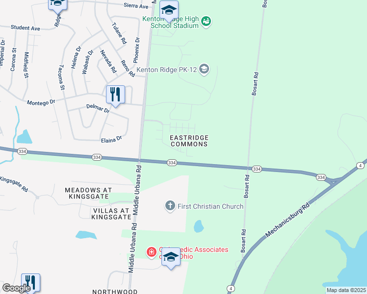 map of restaurants, bars, coffee shops, grocery stores, and more near 3900 Wyndover Drive in Springfield