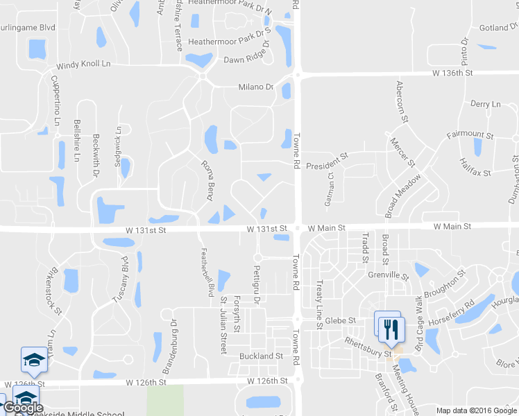 map of restaurants, bars, coffee shops, grocery stores, and more near 2424 West 131st Street in Carmel
