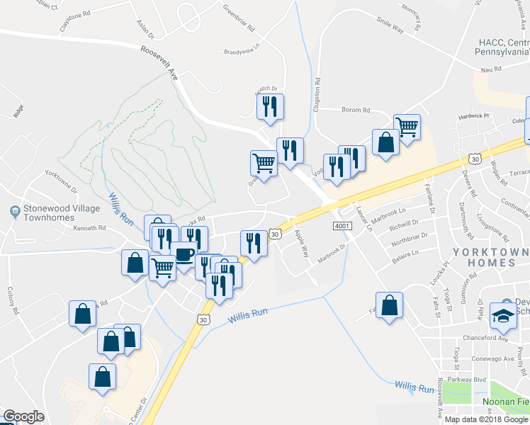 map of restaurants, bars, coffee shops, grocery stores, and more near 1501 Rodney Road in Shiloh