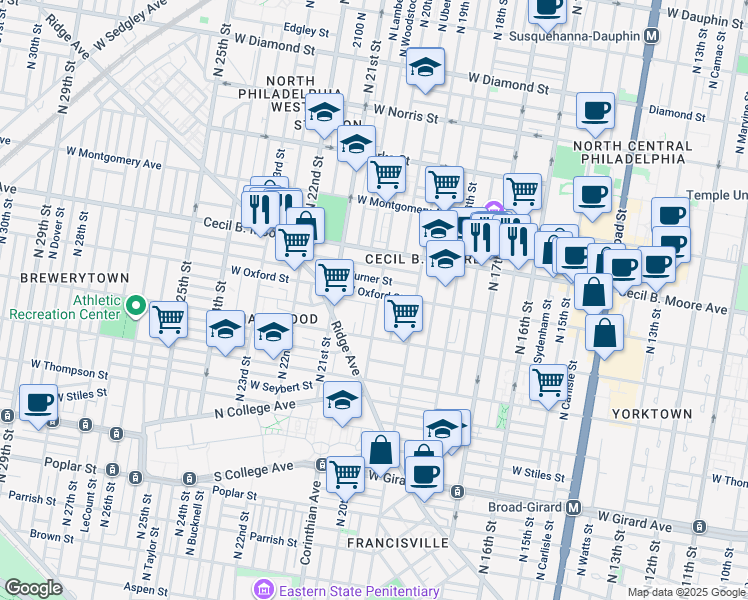 map of restaurants, bars, coffee shops, grocery stores, and more near 2003 Redner Street in Philadelphia