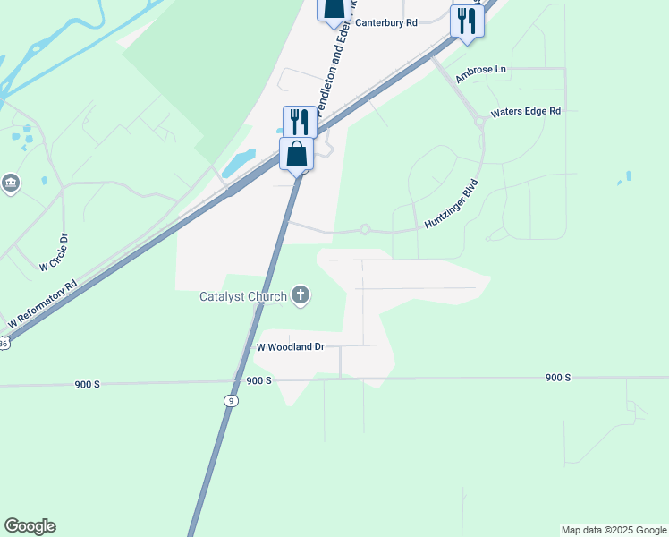 map of restaurants, bars, coffee shops, grocery stores, and more near 70 Winding Brook Way in Pendleton