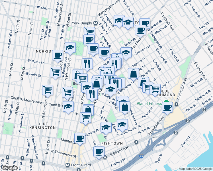 map of restaurants, bars, coffee shops, grocery stores, and more near in Philadelphia