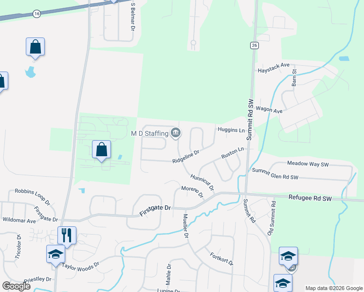 map of restaurants, bars, coffee shops, grocery stores, and more near 582 Hunnicut Drive in Reynoldsburg