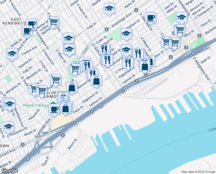 map of restaurants, bars, coffee shops, grocery stores, and more near 2734 Tilton Street in Philadelphia