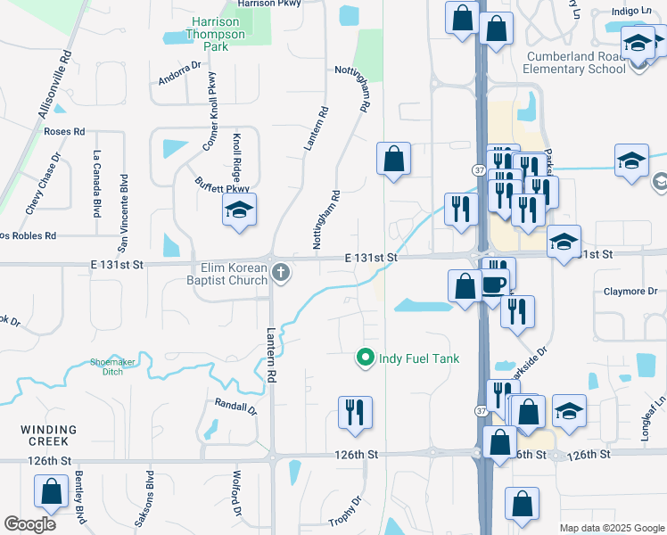 map of restaurants, bars, coffee shops, grocery stores, and more near 9014 Mercer Drive in Fishers