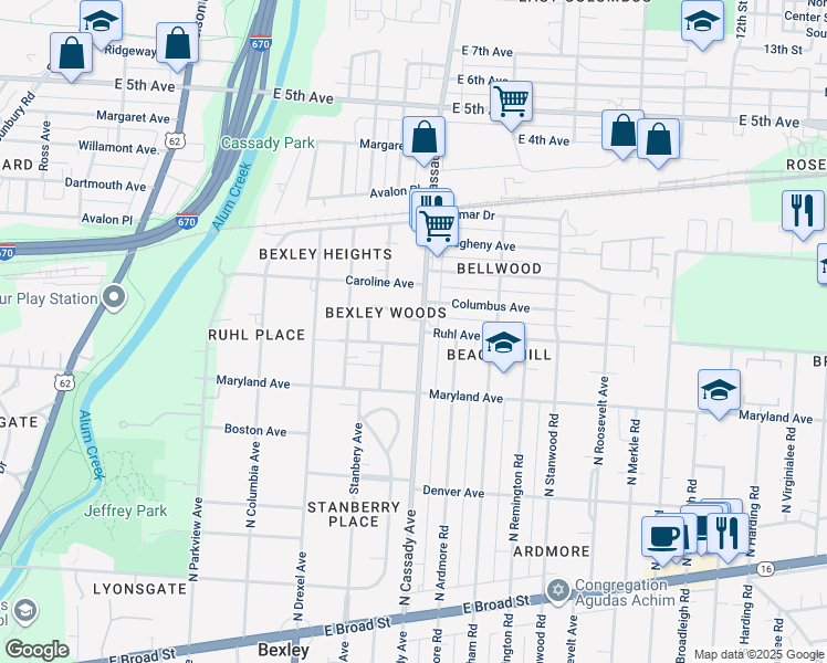 map of restaurants, bars, coffee shops, grocery stores, and more near 395 North Cassady Avenue in Columbus