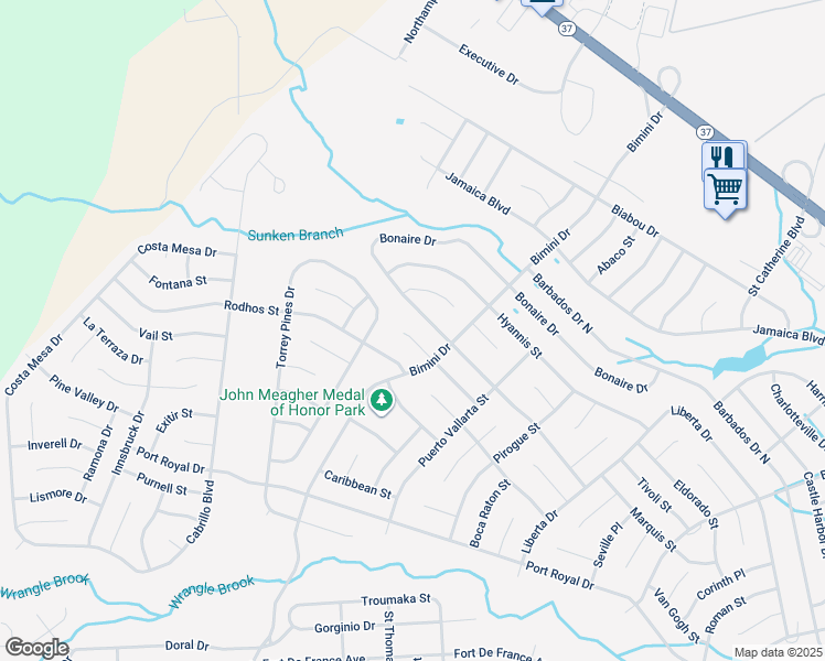 map of restaurants, bars, coffee shops, grocery stores, and more near 15 Aztec Court in Toms River