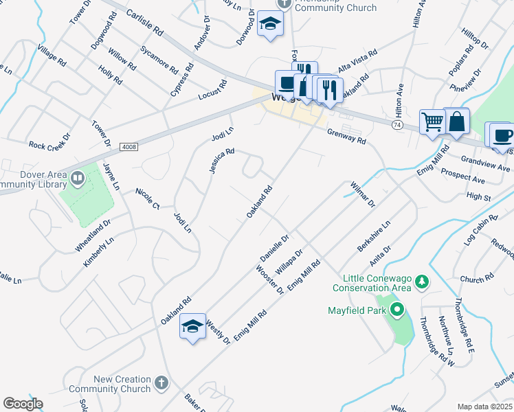map of restaurants, bars, coffee shops, grocery stores, and more near 3099 Claremont Road in Dover