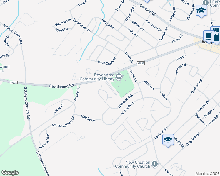 map of restaurants, bars, coffee shops, grocery stores, and more near 3270 Davidsburg Road in Dover