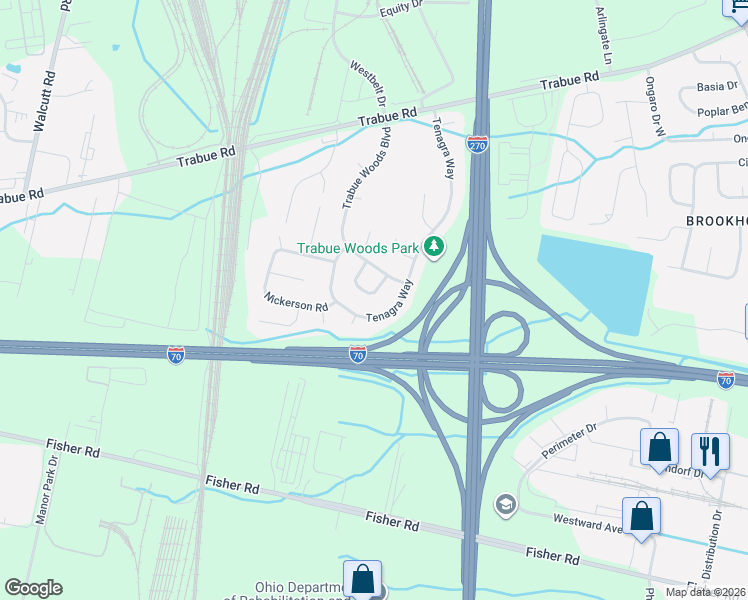 map of restaurants, bars, coffee shops, grocery stores, and more near 1095 Tenagra Way in Columbus