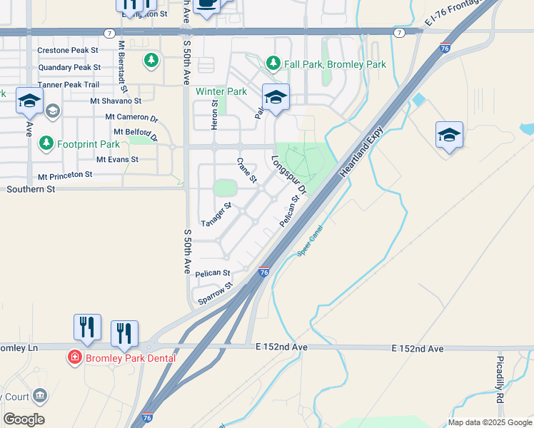 map of restaurants, bars, coffee shops, grocery stores, and more near 5250 Goshawk Street in Brighton