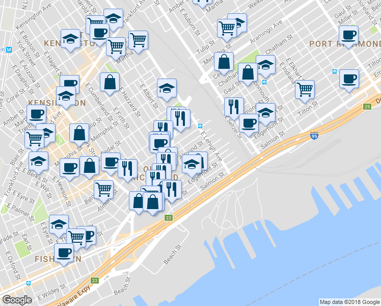 map of restaurants, bars, coffee shops, grocery stores, and more near 2631 Almond Street in Philadelphia