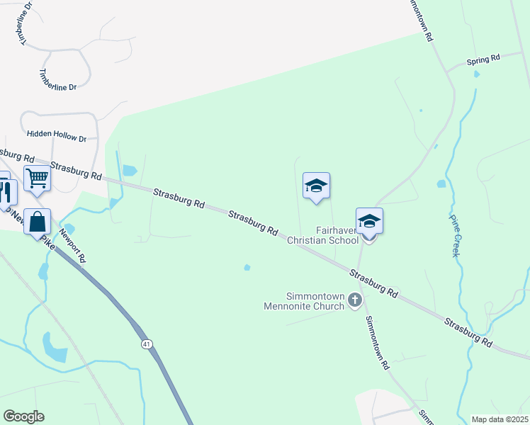 map of restaurants, bars, coffee shops, grocery stores, and more near 5559 Strasburg Road in Gap