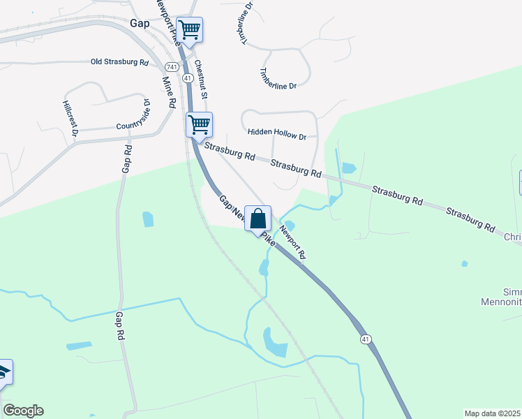 map of restaurants, bars, coffee shops, grocery stores, and more near 50 Newport Road in Gap
