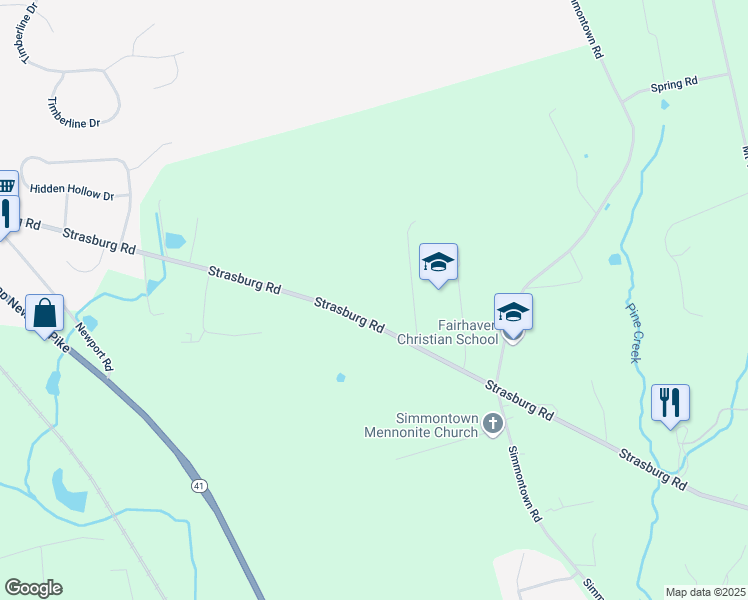 map of restaurants, bars, coffee shops, grocery stores, and more near 5559 Strasburg Road in Gap