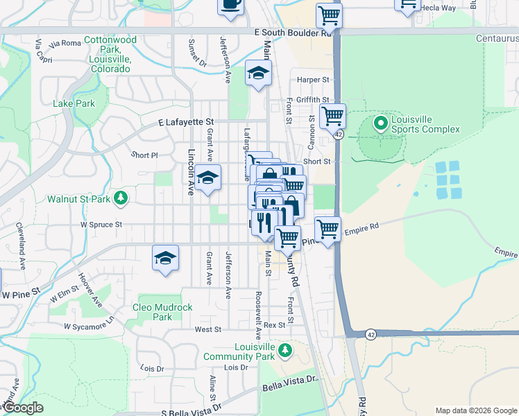 map of restaurants, bars, coffee shops, grocery stores, and more near in Louisville