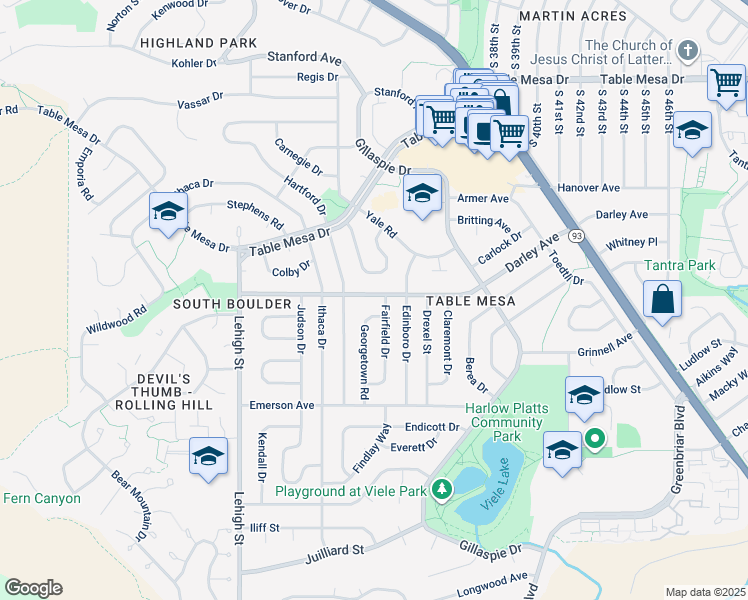 map of restaurants, bars, coffee shops, grocery stores, and more near 3250 Darley Avenue in Boulder