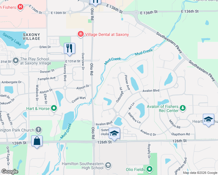 map of restaurants, bars, coffee shops, grocery stores, and more near 13042 Ratliff Run in Fishers