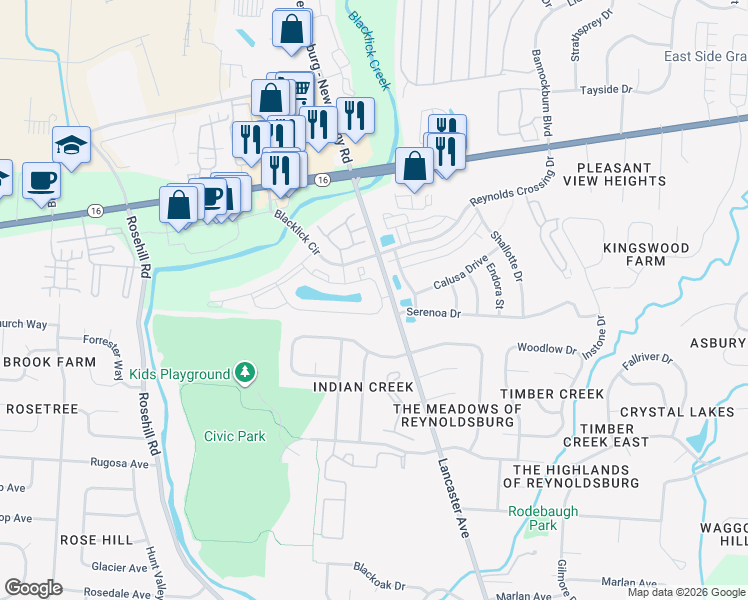 map of restaurants, bars, coffee shops, grocery stores, and more near 6863 Polpis Road in Reynoldsburg