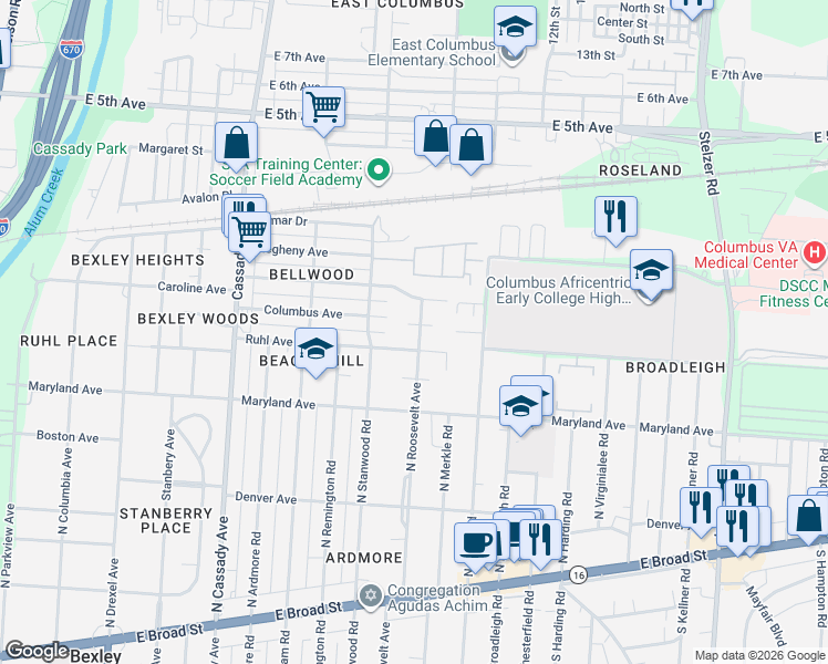 map of restaurants, bars, coffee shops, grocery stores, and more near 2847 Ruhl Avenue in Columbus