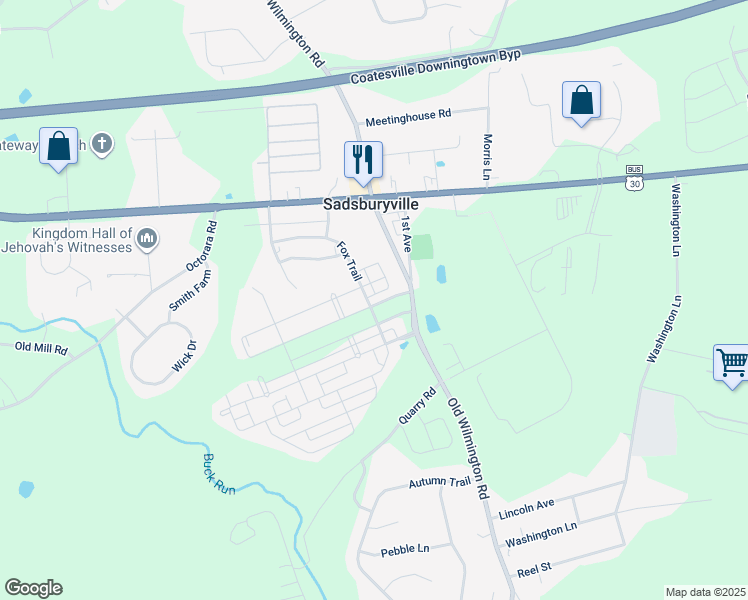 map of restaurants, bars, coffee shops, grocery stores, and more near 120 North Harner Boulevard in Coatesville