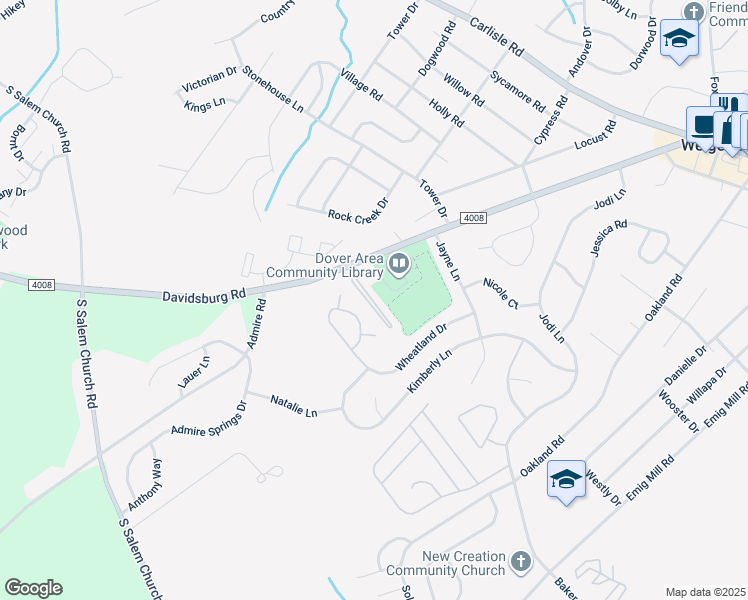 map of restaurants, bars, coffee shops, grocery stores, and more near 3270 Davidsburg Road in Dover
