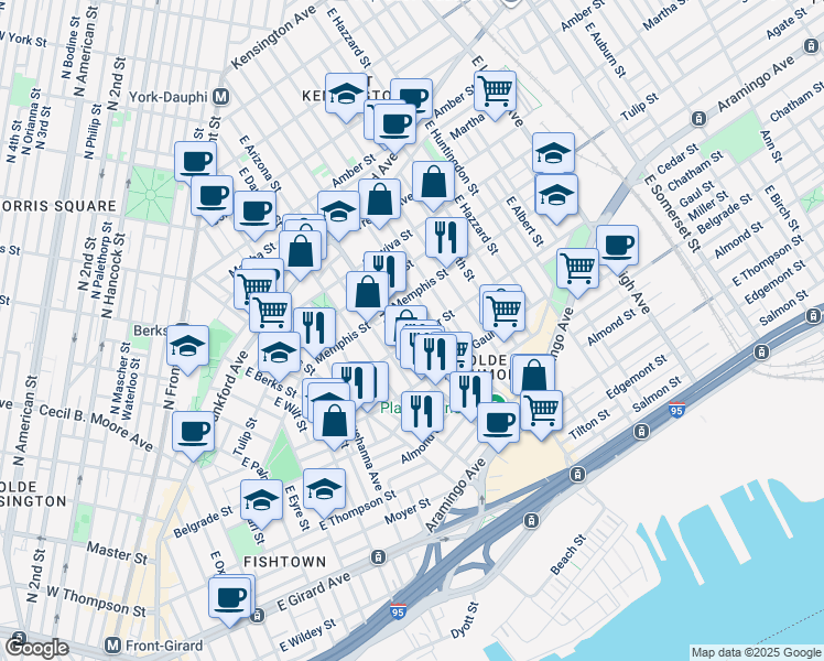 map of restaurants, bars, coffee shops, grocery stores, and more near 2356 East Boston Street in Philadelphia