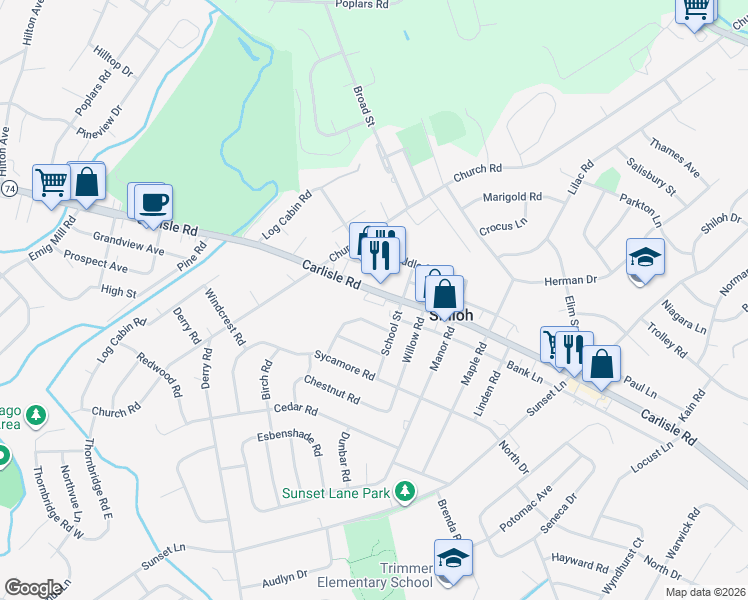 map of restaurants, bars, coffee shops, grocery stores, and more near 2320-2340 Carlisle Road in York